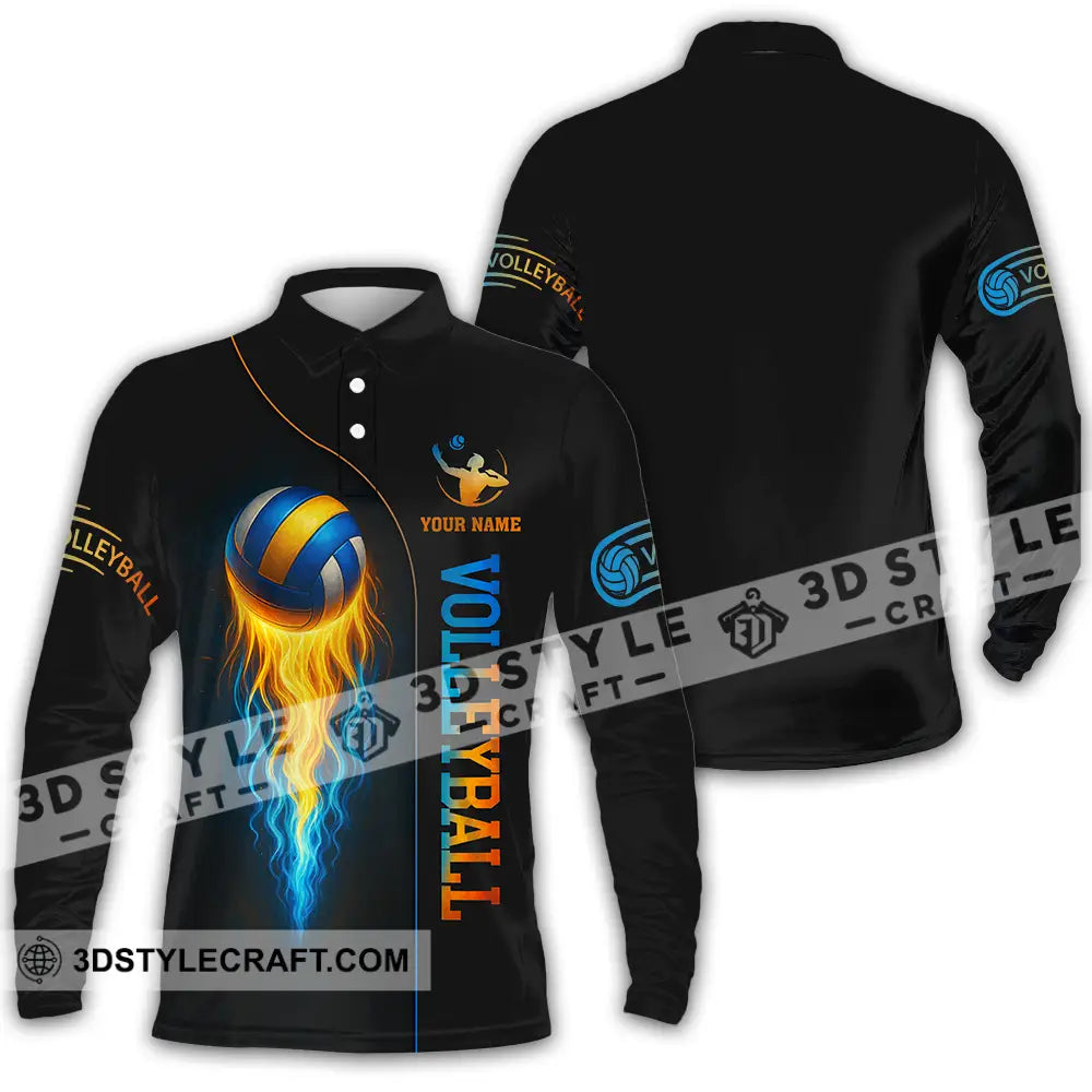 Unisex Shirt - Custom Fire Volleyball Shirt Long Sleeve Polo / S T-shirt