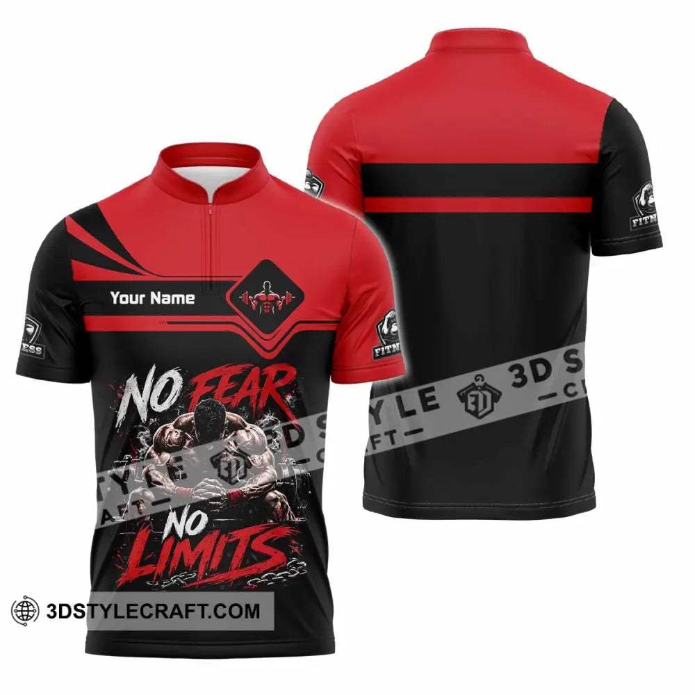 Unisex Shirt - Custom Fitness No Fear No Limits Shirt - Zipper Polo Shirt / S - T-shirt