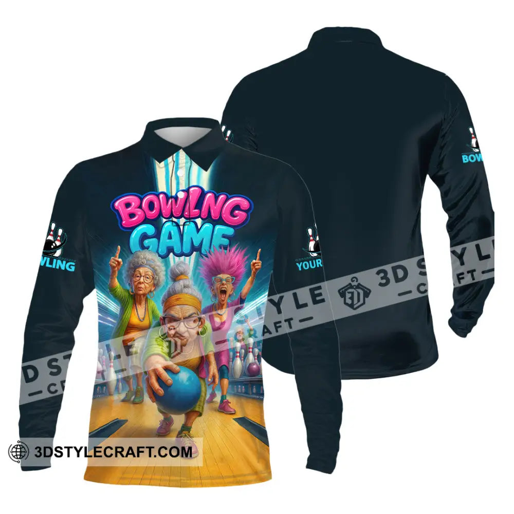 Unisex Shirt - Custom Funny Bowling Game Shirt Long Sleeve Polo / S T-shirt