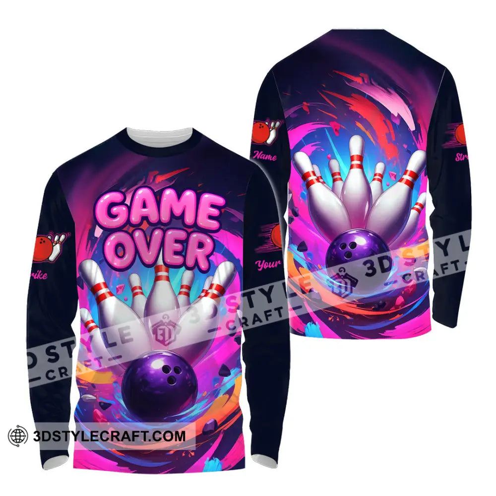 Unisex Shirt - Custom Funny Bowling Game Purple Shirt Long Sleeve Shirt / S T-shirt