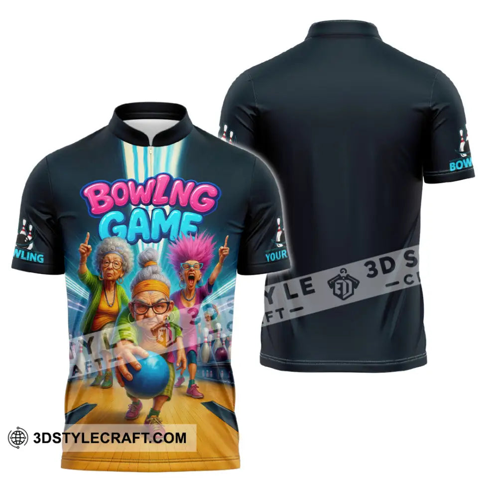 Unisex Shirt - Custom Funny Bowling Game Shirt Zipper Polo Shirt / S T-shirt