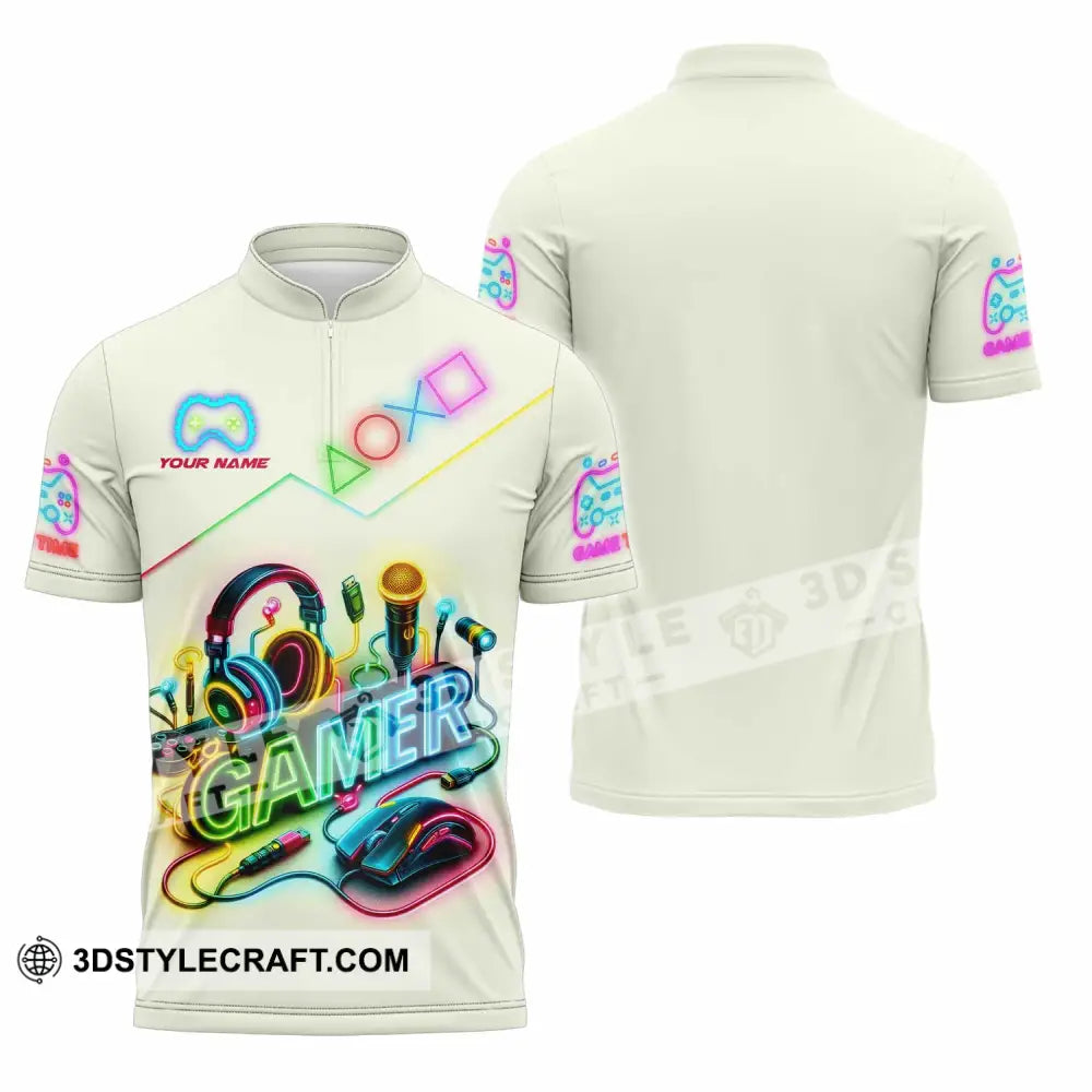 Unisex Shirt - Custom Gamer Game Time Shirt Zipper Polo Shirt / S T-shirt