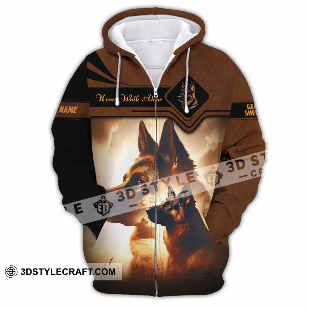 Unisex Shirt - Custom German Shepherd Never Walk Alone Shirt Zipper Hoodie / S T-shirt