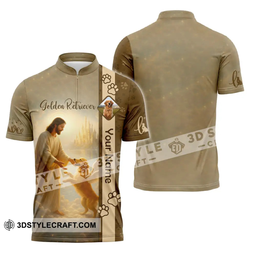 Unisex Shirt - Custom Golden Retriever And God Shirt Zipper Polo Shirt / S T-shirt