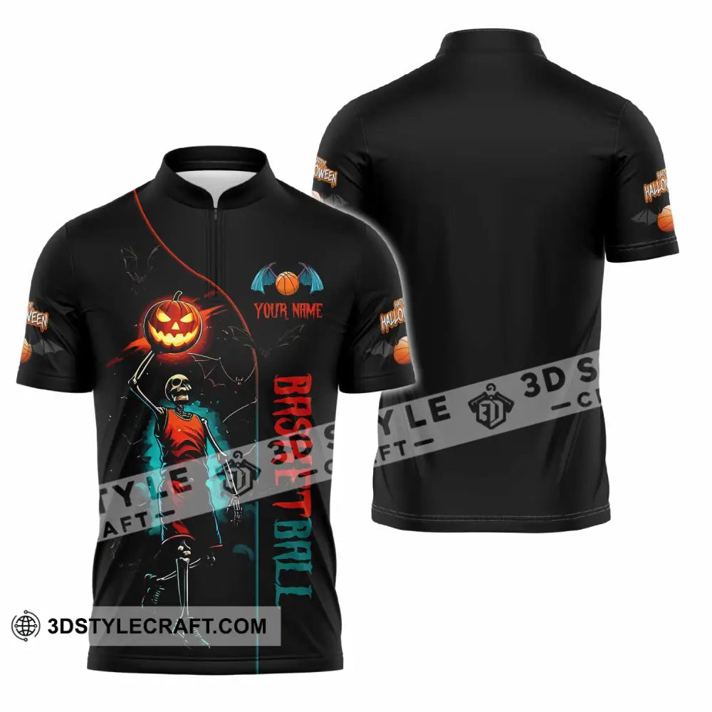 Unisex Shirt Custom Halloween Basketball Sport Shirt Zipper Polo Shirt / S T shirt
