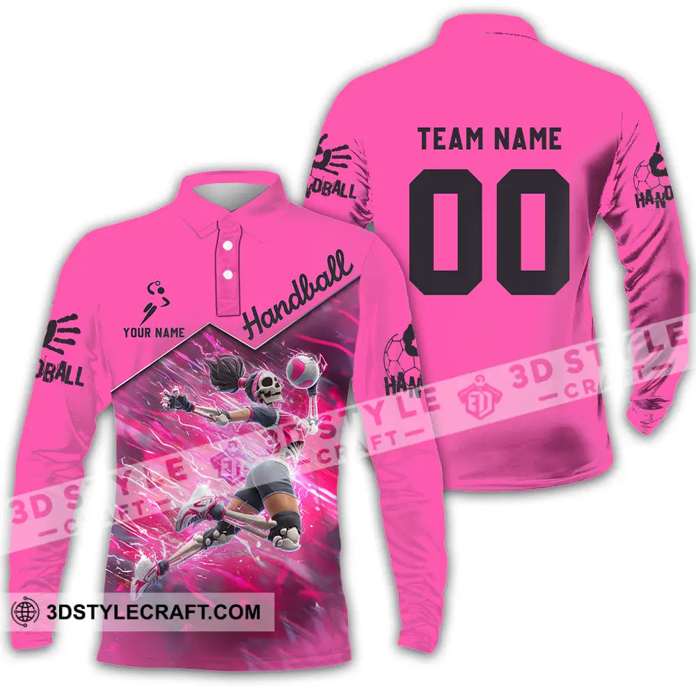 Unisex Shirt - Custom Handball Pink Shirt Long Sleeve Polo / S T-shirt