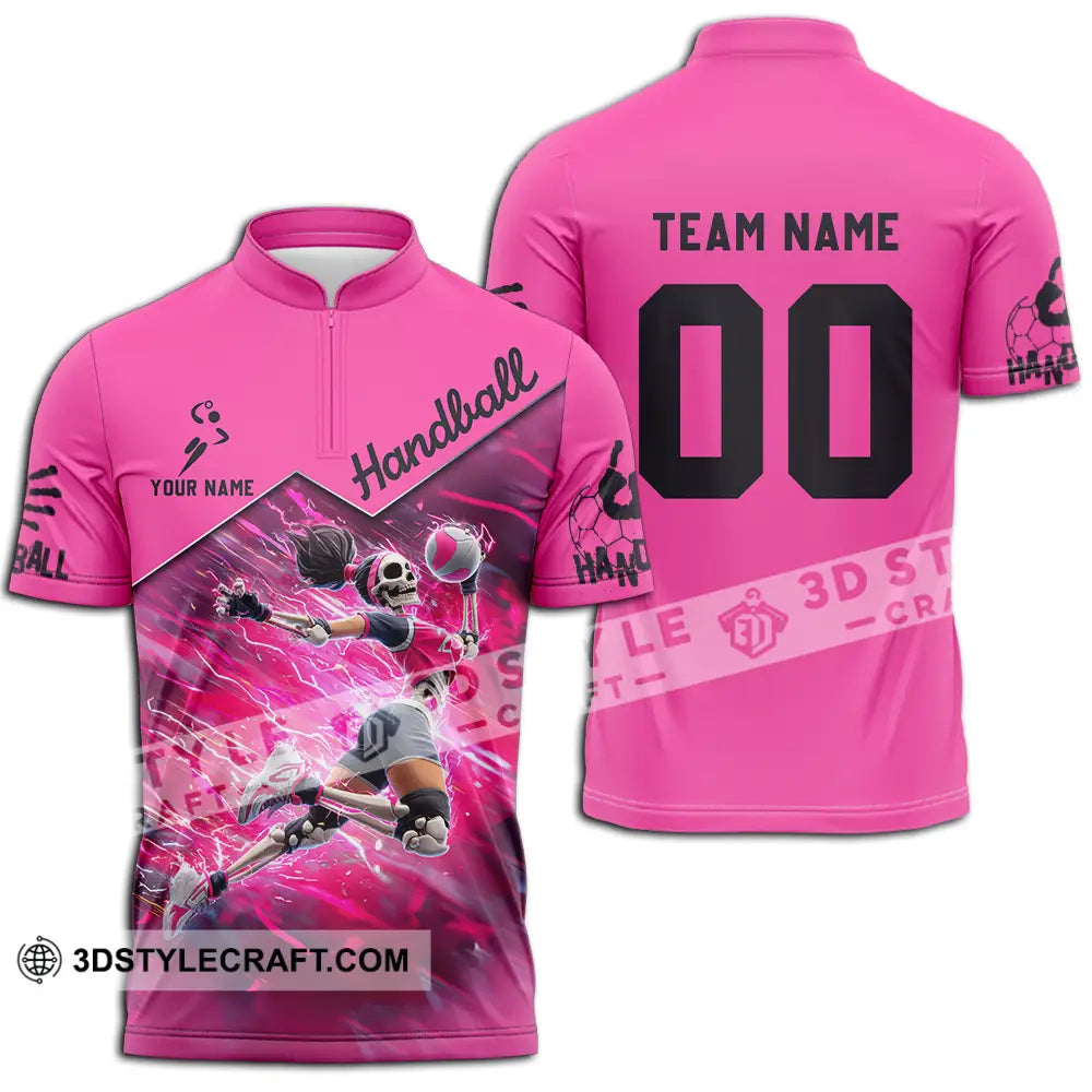 Unisex Shirt - Custom Handball Pink Shirt Zipper Polo Shirt / S T-shirt