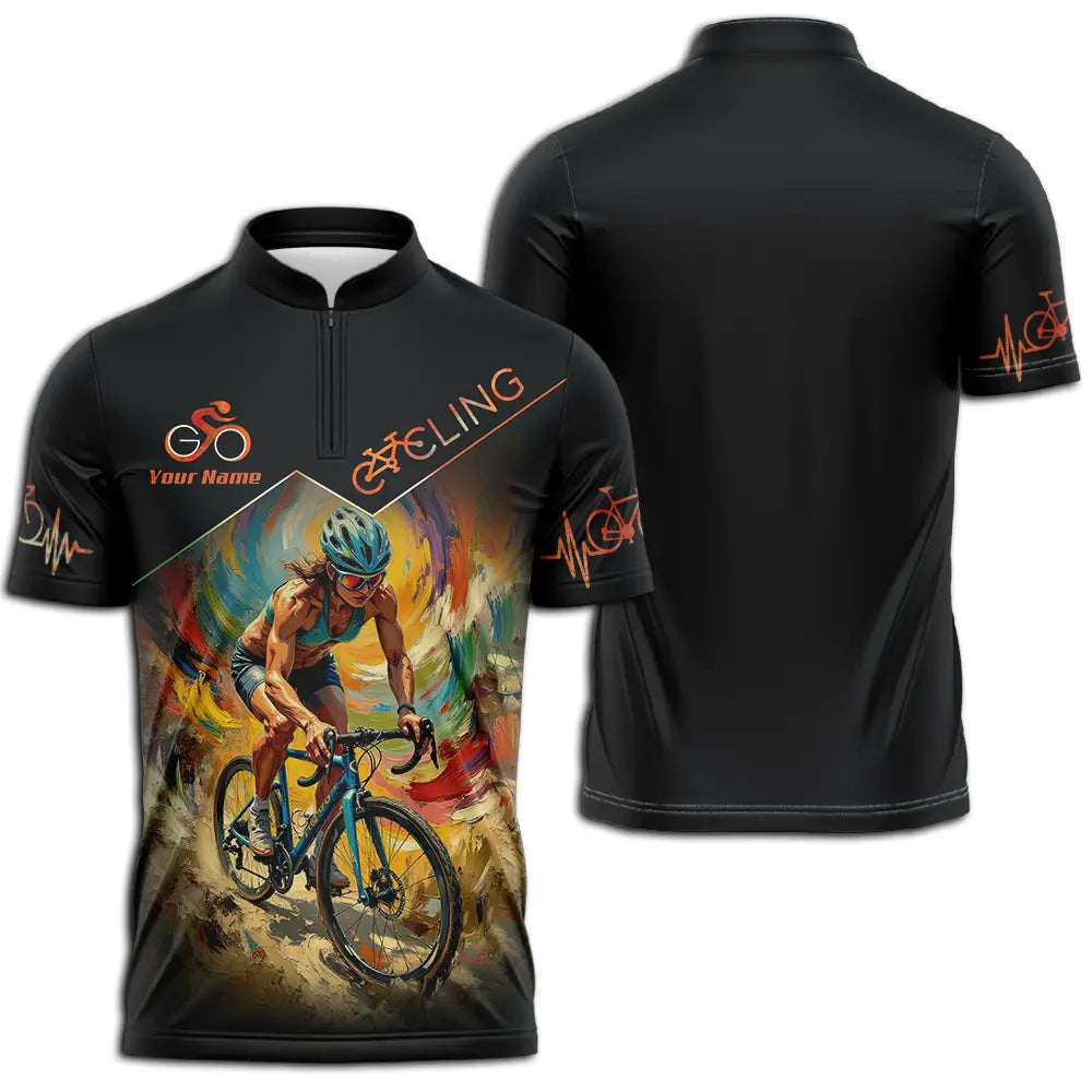 Unisex Shirt - Custom Heartbeat Cycling Lover Shirt Zipper Polo Shirt / S T-shirt