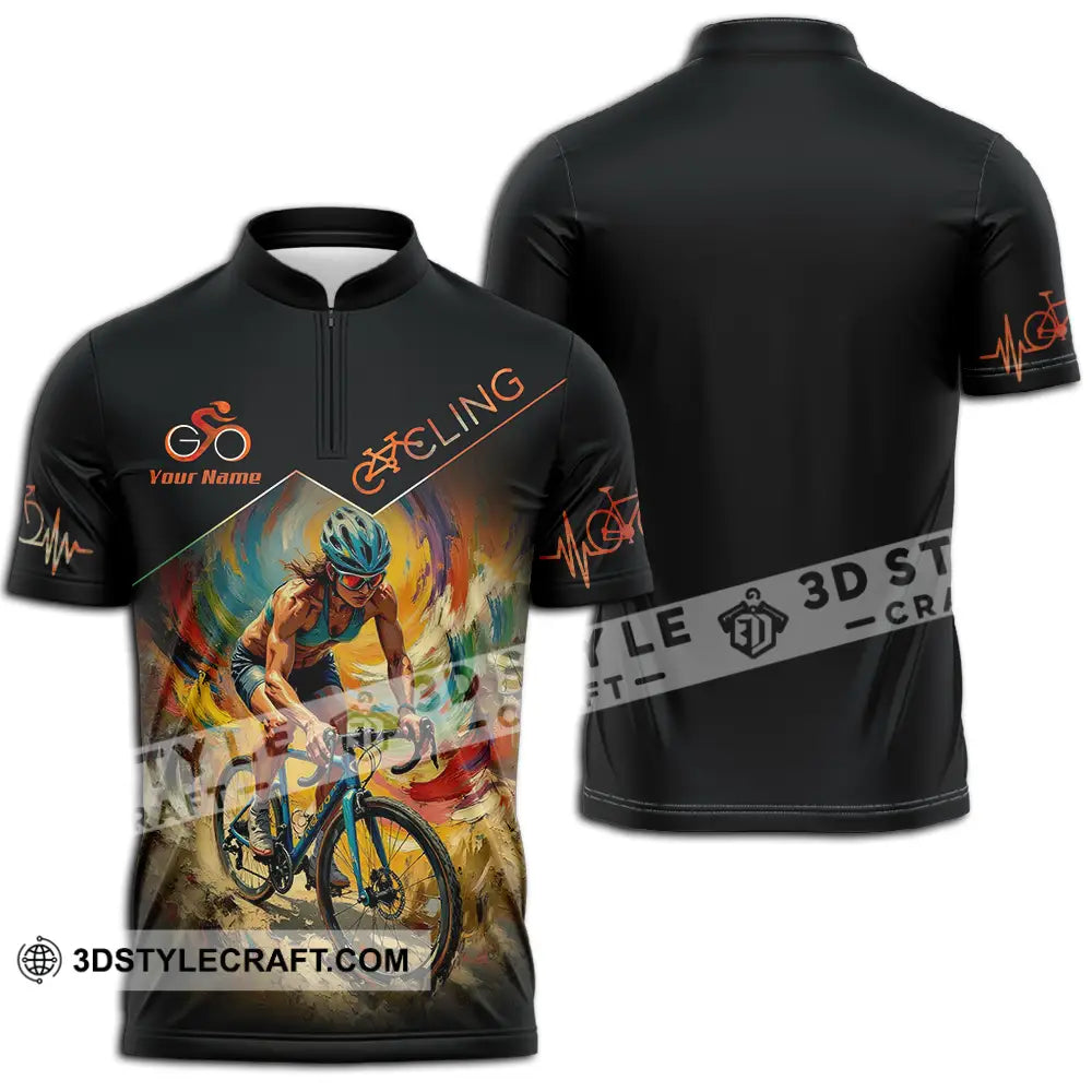 Unisex Shirt - Custom Heartbeat Cycling Lover Shirt Zipper Polo Shirt / S T-shirt