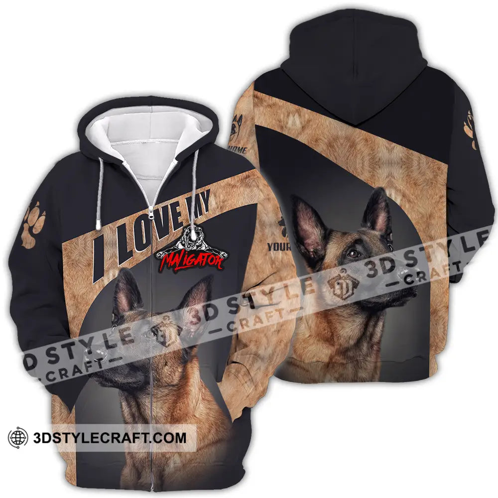 Unisex Shirt - Custom I Love My Belgian Malinois Pet Lover Shirt Zipper Hoodie / S T-shirt
