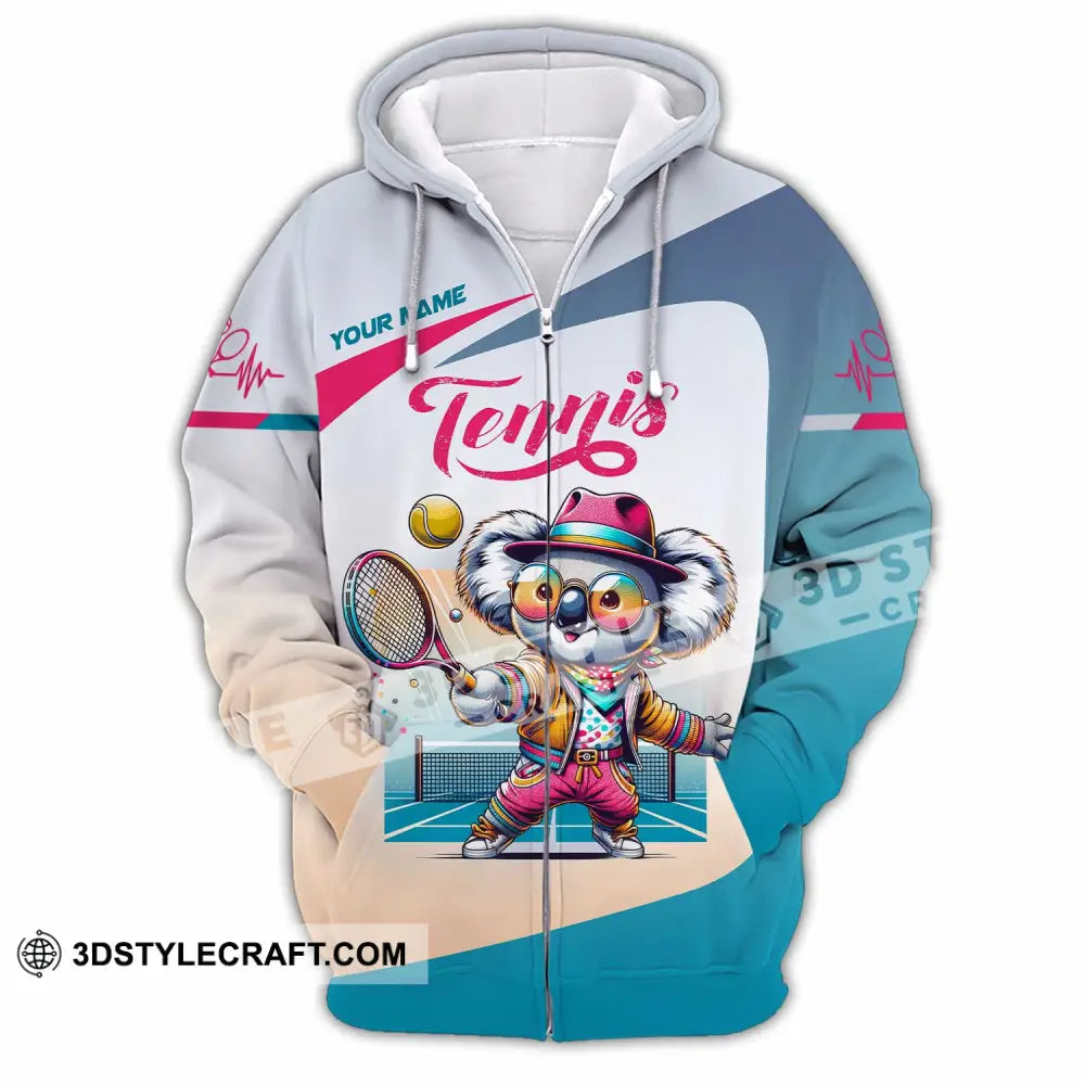 Unisex Shirt Custom Koala Tennis Sport Shirt Zipper Hoodie / S T shirt