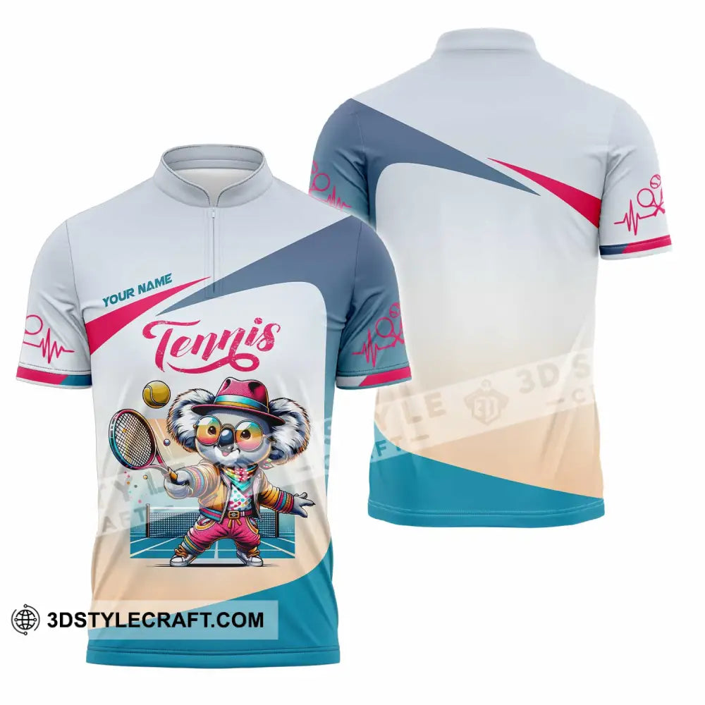 Unisex Shirt Custom Koala Tennis Sport Shirt Zipper Polo Shirt / S T shirt