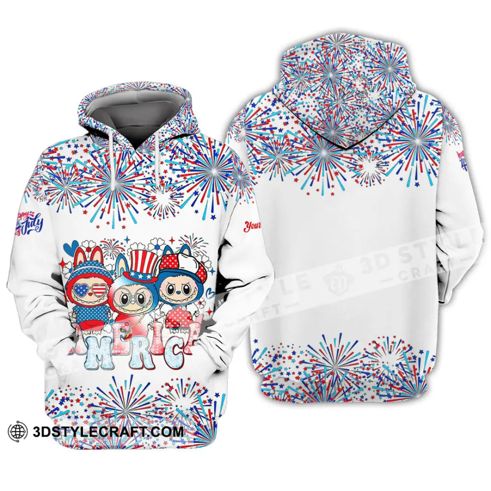 Unisex Shirt Custom Labubu The Monsters Cute Shirt America Happy Fourth of July Cute Collectible Gift Hoodie / S T shirt