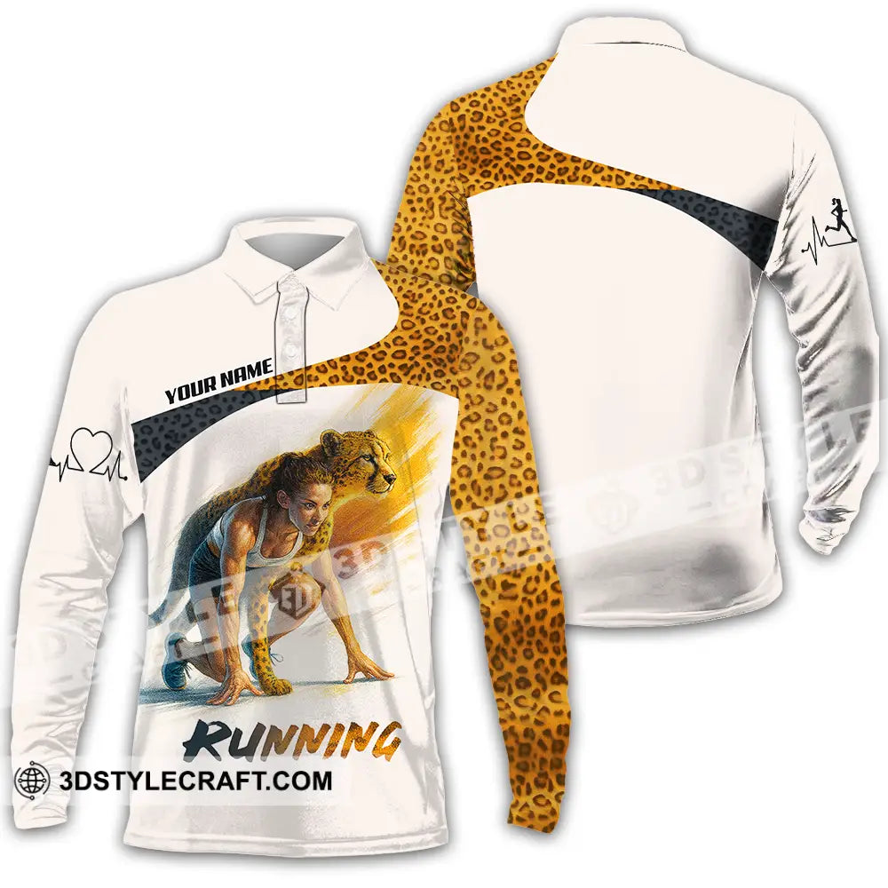 Unisex Shirt - Custom Leopard Running Shirt Long Sleeve Polo / S T-shirt