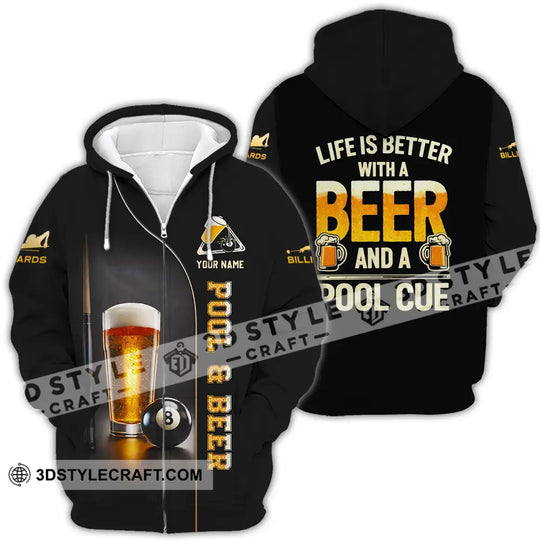 Unisex Shirt - Custom Life Is Better With A Beer And A Pool Cue 3D Shirt style option 4