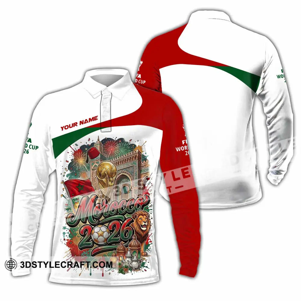 Unisex Shirt - Custom Morocco World Cup 2026 Shirt - Long Sleeve Polo / S - T-shirt