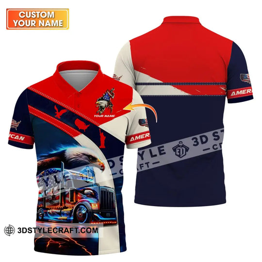 Unisex Shirt - Custom Name 3D Shirt - America Truck Flag Color style option 1