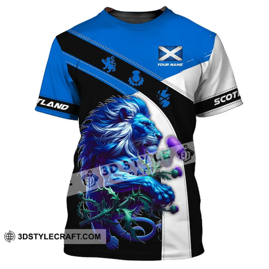 Unisex Shirt - Custom Name 3D Shirt - Scotland Blue And White Lion Shirt style option 2
