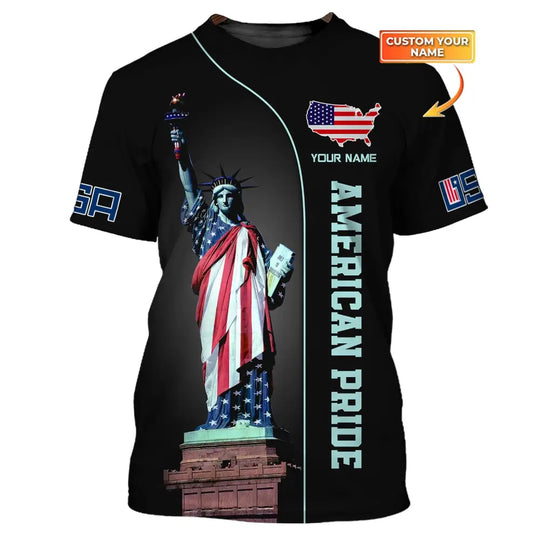 Unisex Shirt, Custom Name American Pride Shirt, Independence Day, Statue of Liberty T-Shirt style option 1