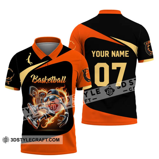Unisex Shirt, Custom Name and Number Basketball Shirt, Basketball Polo Long Sleeve Shirt, Basketball Gift style option 4
