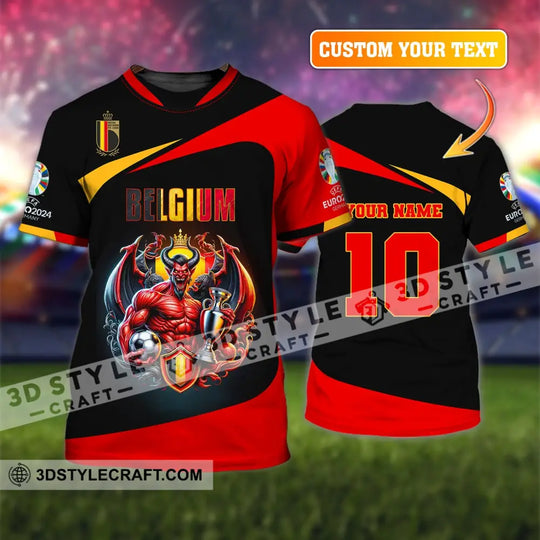 Unisex Shirt, Custom Name and Number Belgium Football Shirt, Belgium 2024 Shirt, Belgium Football Polo Long Sleeve style option 1