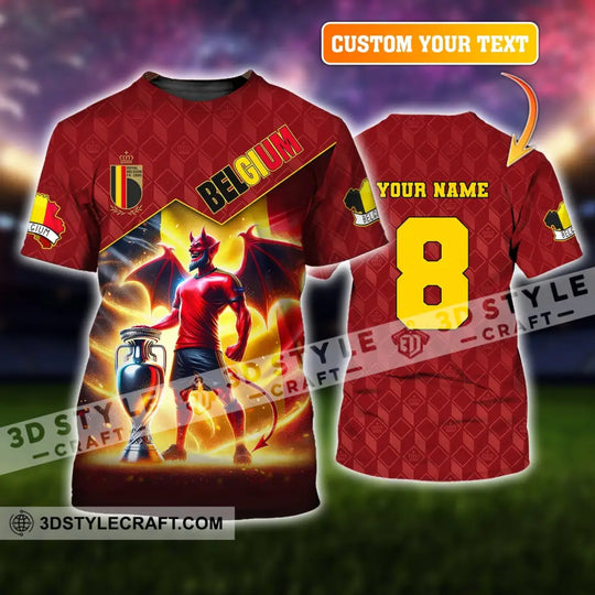 Unisex Shirt, Custom Name and Number Belgium Football T-Shirt, Euro 2024 Belgium Football Polo Long Sleeve Shirt style option 1
