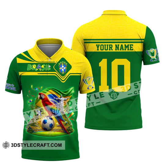 Unisex Shirt, Custom Name and Number Brazil Football T-Shirt, Brazil Football Polo Long Sleeve Shirt style option 4