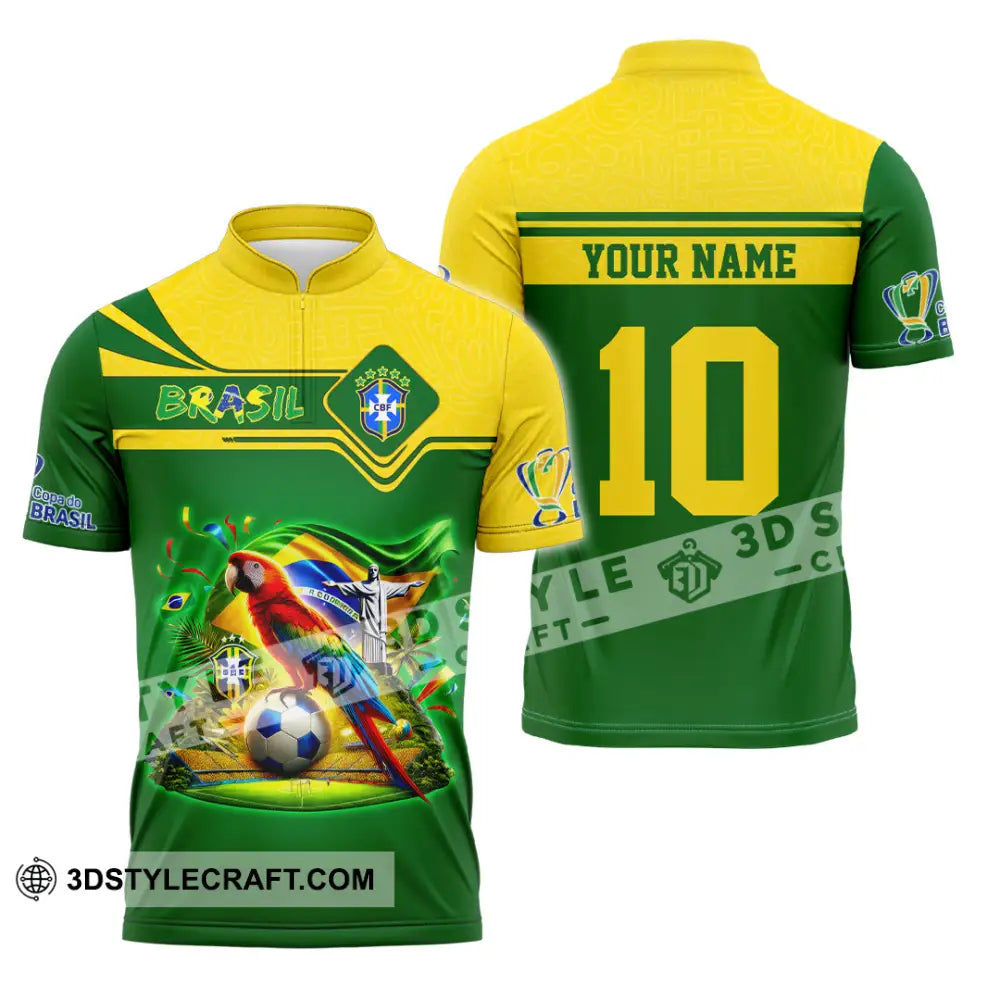 Unisex Shirt Custom Name and Number Brazil Football T-Shirt Brazil Football Polo Long Sleeve Shirt T-Shirt