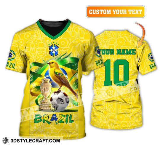 Unisex Shirt, Custom Name and Number Brazil Football T-Shirt, Brazil Football Polo Long Sleeve Shirt style option 1