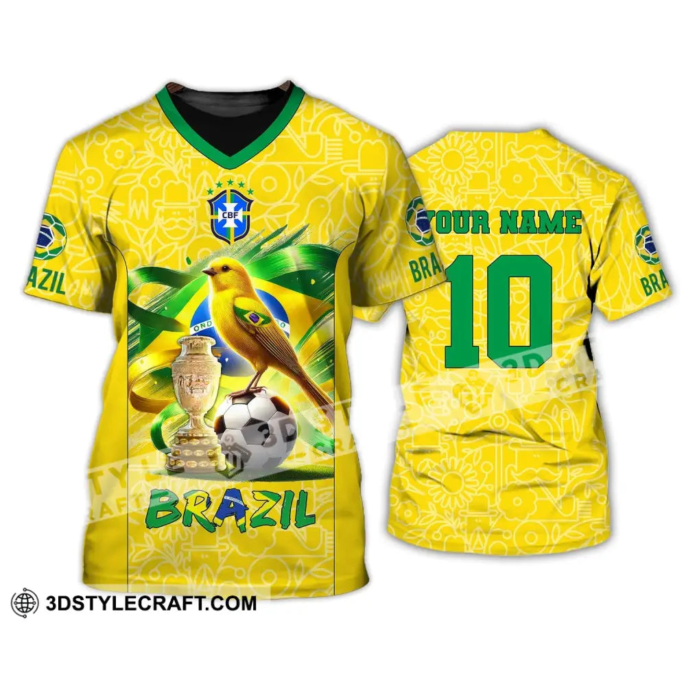 Unisex Shirt Custom Name And Number Brazil Football T-Shirt Polo Long Sleeve / S