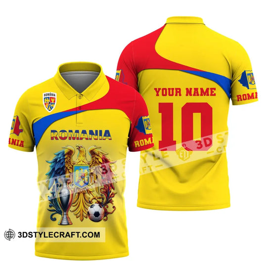 Unisex Shirt, Custom Name and Number Football T-Shirt, Euro 2024 Shirt, Romania Football Polo Long Sleeve Shirt style option 4