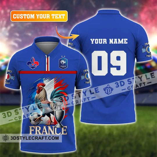 Unisex Shirt, Custom Name and Number France Euro 2024 Football Shirt, France UEFA Polo Long Sleeve Shirt style option 1