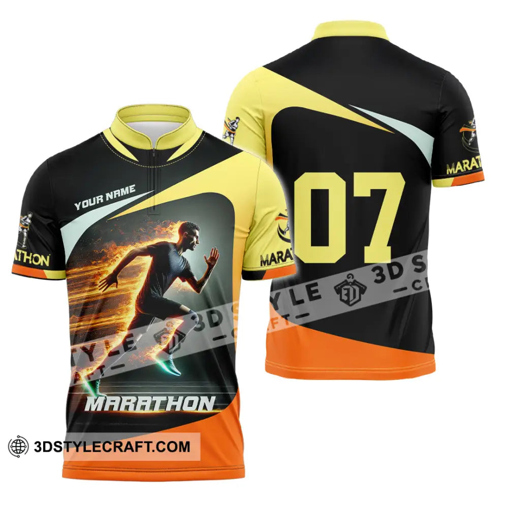 Unisex Shirt Custom Name And Number Marathon Lover Gift Zipper Polo / S T-Shirt