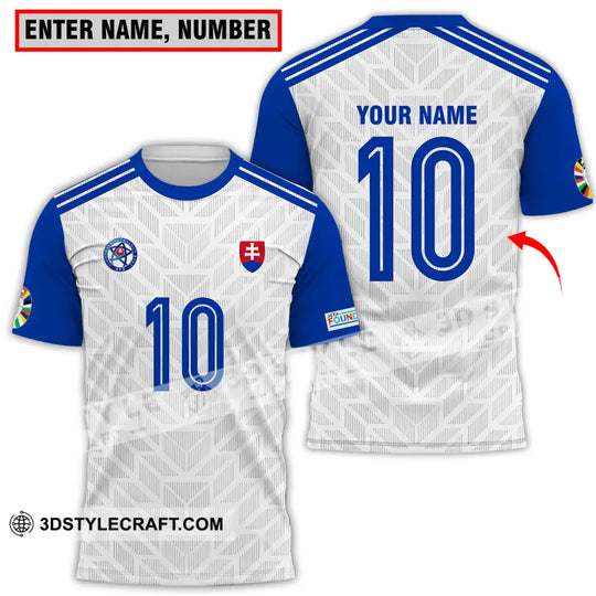 Unisex Shirt - Custom Name And Number Shirt, Slovakia National Team White And Blue Euro 2024 style option 1