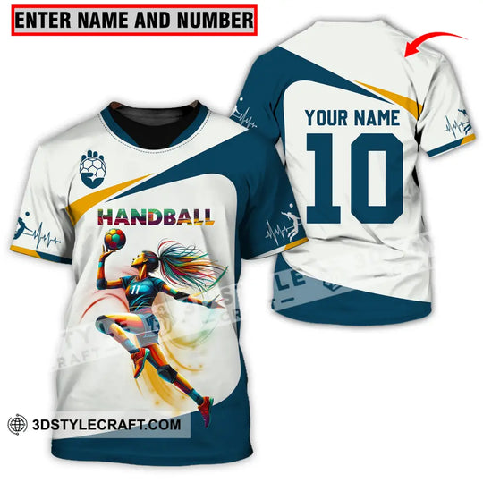 Unisex Shirt - Custom Name And Number Sport Shirt, Handball White Blue Classic style option 1