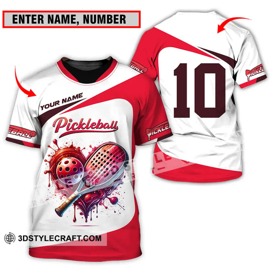 Unisex Shirt - Custom Name And Number Sport Shirt, Pickleball Red And White style option 1