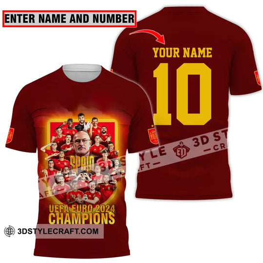 Unisex Shirt - Custom Name And Number Sport Shirt, Spain Euro 2024 Champion style option 1