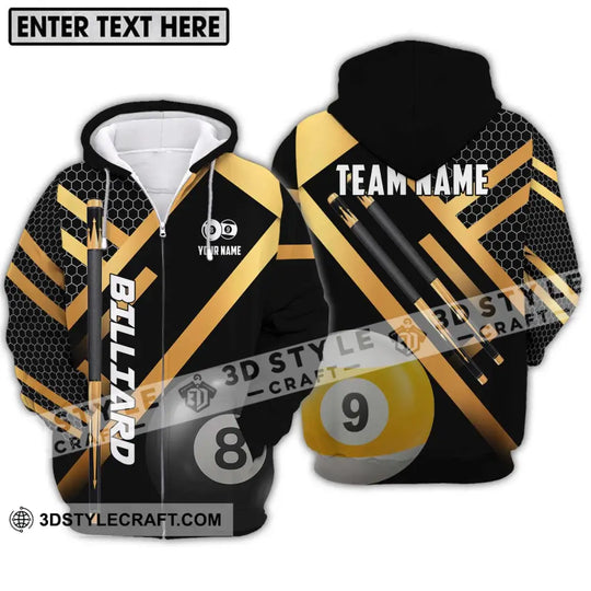 Unisex Shirt - Custom Name And Team Name Billiard Shirt, Gold And Black Billiard Shirt style option 2
