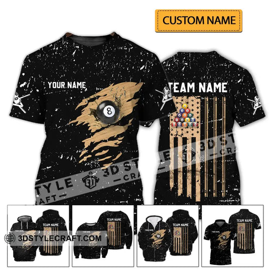 Unisex Shirt - Custom Name And Team Name Shirt - Billiard Lover Wood Texture style option 2