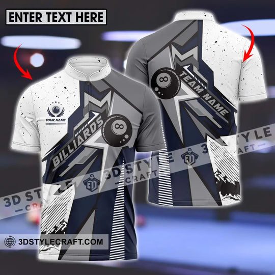 Unisex Shirt - Custom Name And Team Name Billiard Shirt, Billiard Silver Gray style option 1