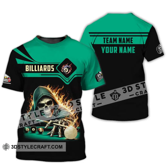 Unisex Shirt, Custom Name and Team Name Billiards Shirt, Billiards Polo Long Sleeve, Billiards Skull, Billiards T-Shirt style option 2