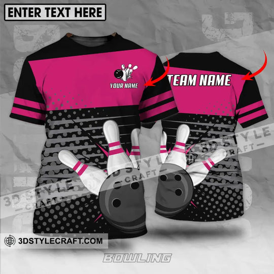 Unisex Shirt - Custom Name And Team Name Shirt, Black Pink Shirt With Bowling Pins style option 1
