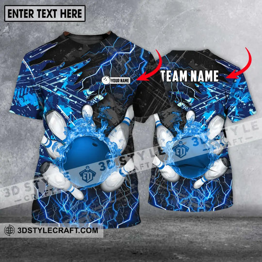 Unisex Shirt - Custom Name And Team Name Shirt, Blue Lightning Bowling Shirt style option 1