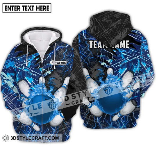 Unisex Shirt - Custom Name And Team Name Shirt, Blue Lightning Bowling Shirt style option 2