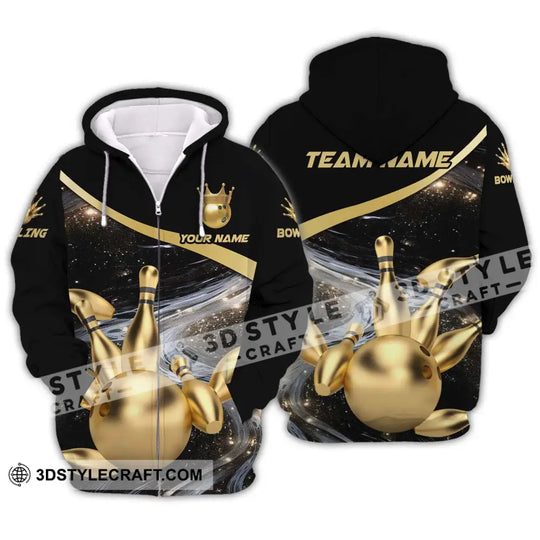 Unisex Shirt - Custom Name And Team Name Bowling Shirt, Gold Pins Gold Ball style option 2