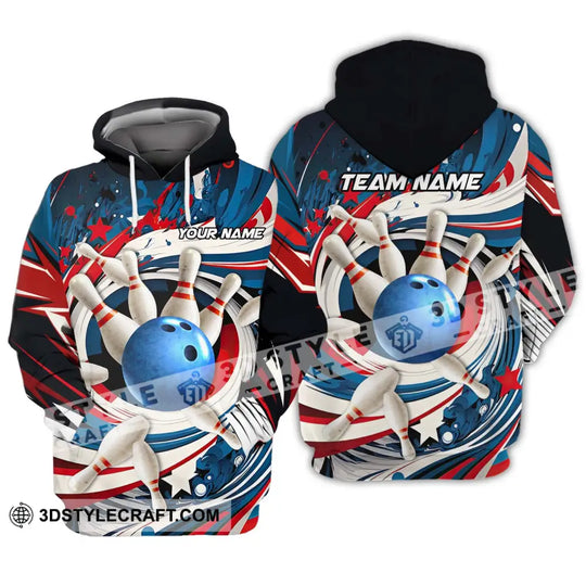 Unisex Shirt - Custom Name And Team Name Bowling Lover Shirt, Blue Bowling Ball And Pins style option 3