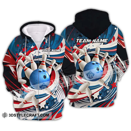 Unisex Shirt - Custom Name And Team Name Bowling Lover Shirt, Blue Bowling Ball And Pins style option 2