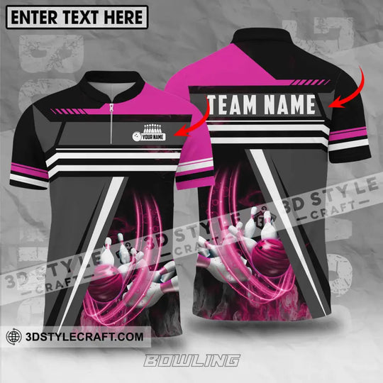 Unisex Shirt - Custom Name And Team Name Bowling Lover Shirt, Pink Gray style option 1