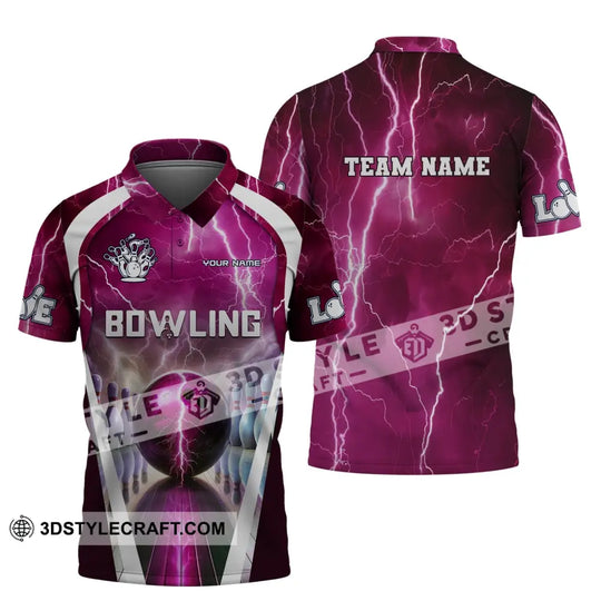 Unisex Shirt, Custom Name and Team Name Bowling Zip Polo Shirt, Shirt for Bowling Player, Bowling T-shirt style option 4
