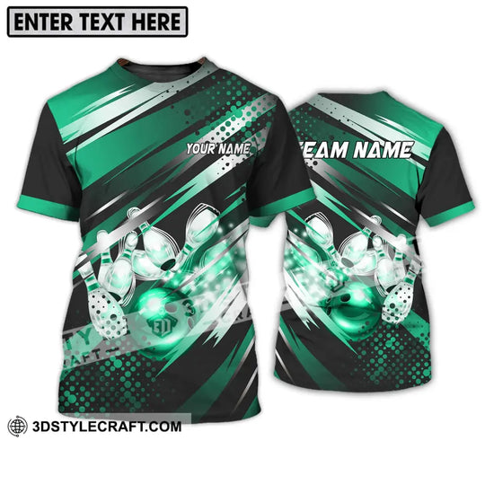 Unisex Shirt - Custom Name And Team Name Shirt, Emerald Bowling Ball And Pins style option 4